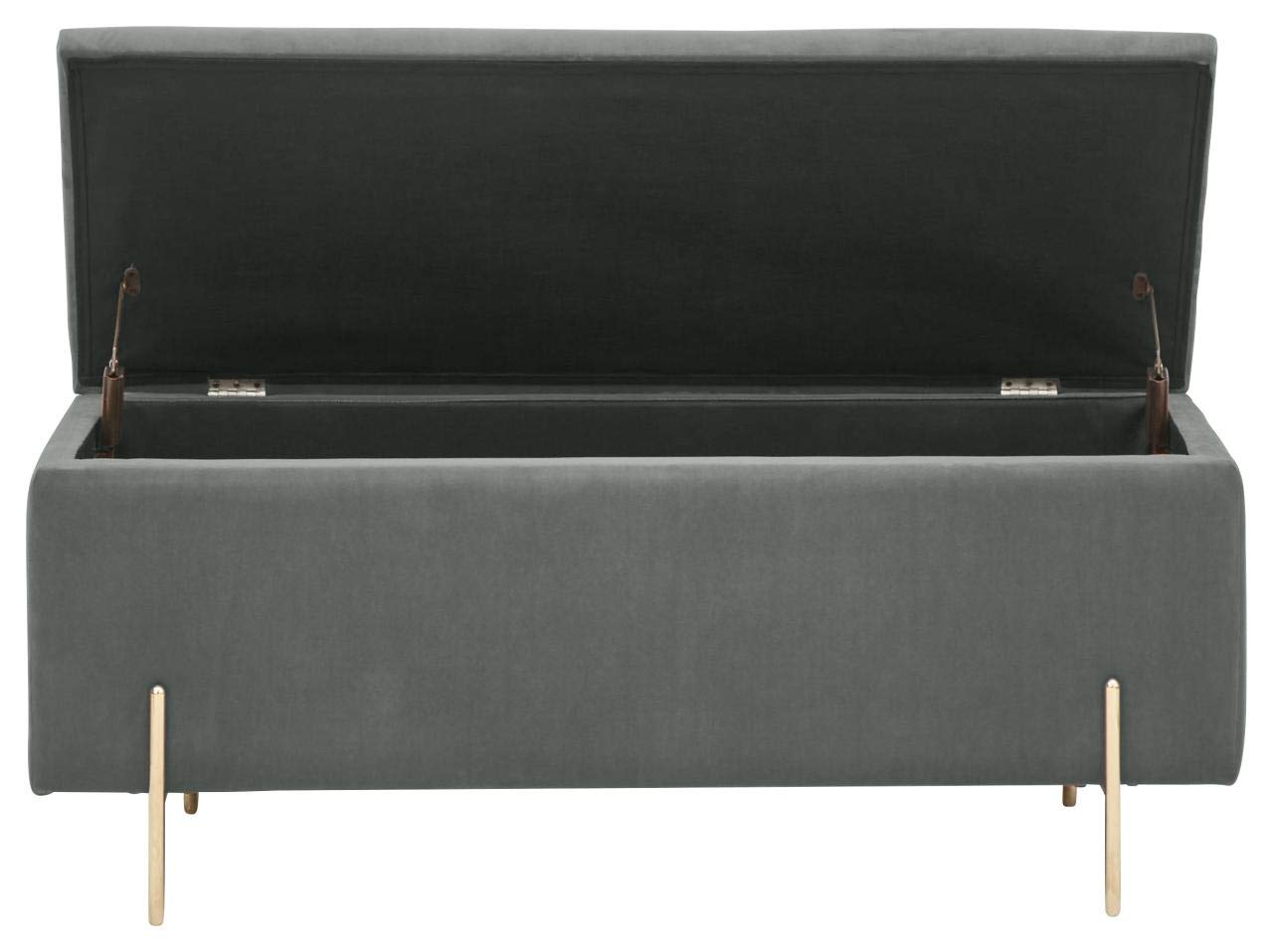 GFW Mystica Ottoman Storage Bench, Grey Storage Box with Gold Effect Legs, Upholstered Blanket Box and Bedroom Storage Seat