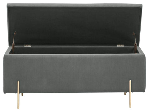 GFW Mystica Ottoman Storage Bench, Grey Storage Box with Gold Effect Legs, Upholstered Blanket Box and Bedroom Storage Seat