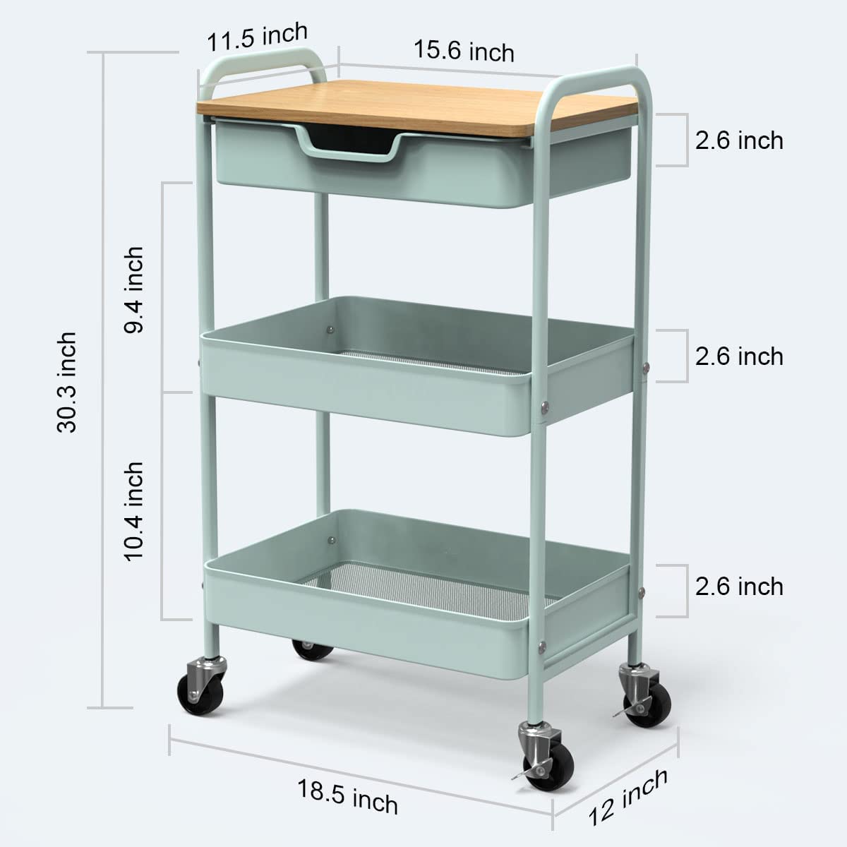 Shrivee 3-Tier Kitchen Trolley with Table and Drawer, All-Purpose Metal Shelf for Office, Salon, Cosmetics, Serving Cart for Kitchen, Bathroom