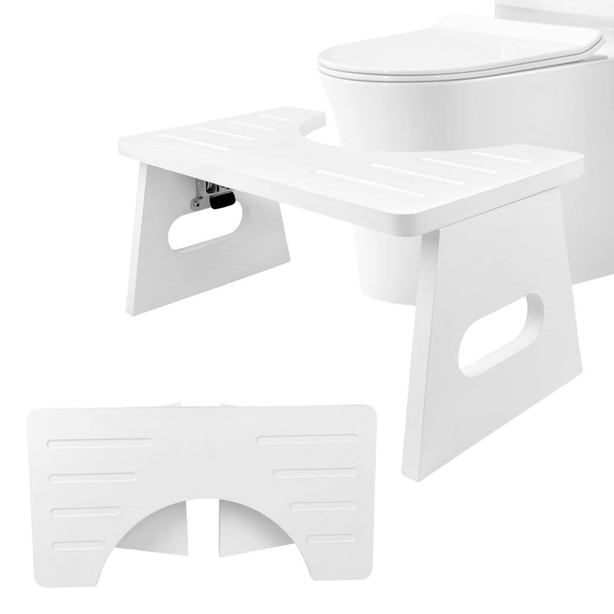 Bamboo Toilet Stool 7 Inch - Foldable Squatting Step Stool for Adults, Kids & Elderly - Anti-Slip Bathroom Stool for Better Pooping Posture