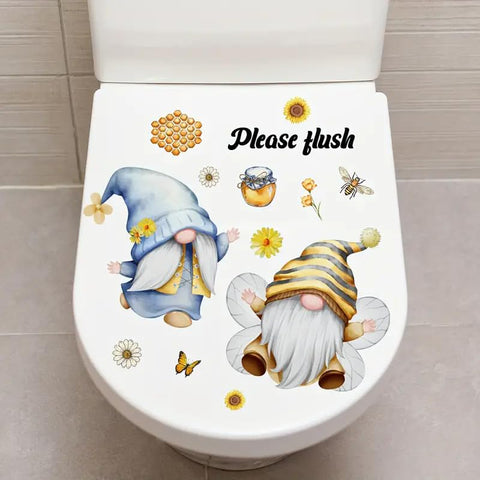 TOLOVIS Santa Claus Letters Toilet Cover Sticker Decals,Flower leaf bird Waterproof Toilet Lid Tank Seat Decals Cistern Self-Adhesive Bathroom Wall