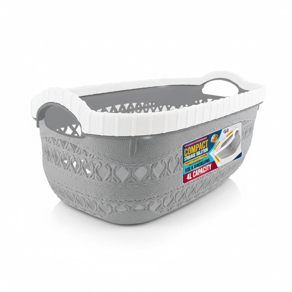 G4GADGET Plastic Handy Storage Basket with Handle – Durable Small Plastic Basket for Kitchen, Bathroom, Shelves – Lightweight