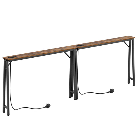 YATINEY Console Table, Set of 2, Slim Behind Sofa Table with Charging Station, Skinny Entryway Table，Metal Frame, for Living Room, Entryway, Hallway