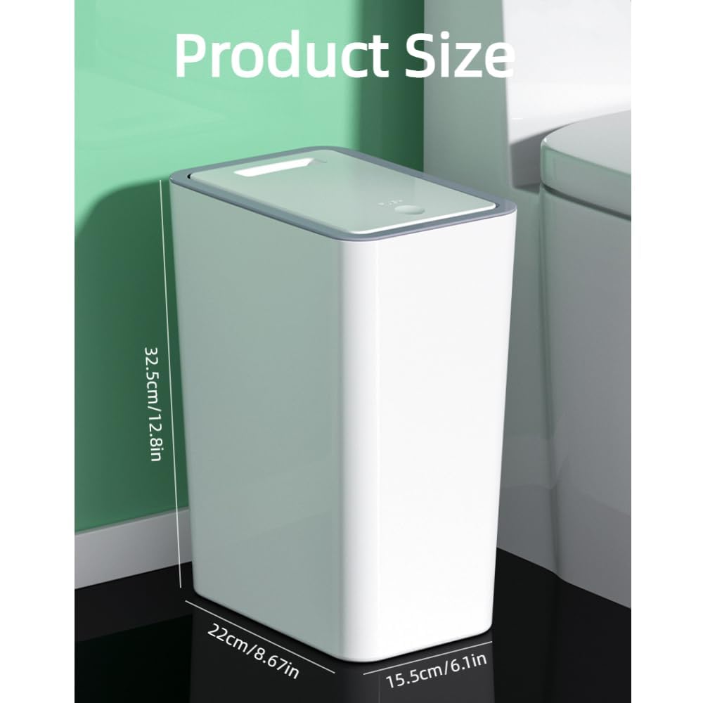 Bedroom Bin,Push Button Plastic Bin for Bedroom,10L Slim Bathroom Bin with Lid,Narrow Waste Bin for Bathroom Anti-Odour,Plastic Thin Trash Can for