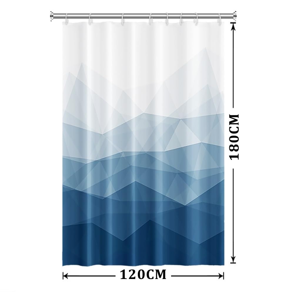 Xiaoterna Modern Concise Blue Shower Curtain Abstract Contemporary Aesthetics Waterproof Bathroom Curtain 3D Shadow White Geometric Lines Washable