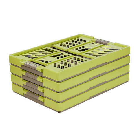 keeeper 4x Sturdy Professional Folding Boxes with Soft-Touch Handles, 54 x 37 x 28 cm, 45 l, Ben, Green/ Taupe