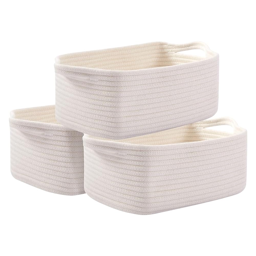 Jonuin Cotton Rope Storage Baskets, 3 Pack 32x22x14cm Storage Baskets for Shelves, Small Woven Storage Baskets for Organizing Towels