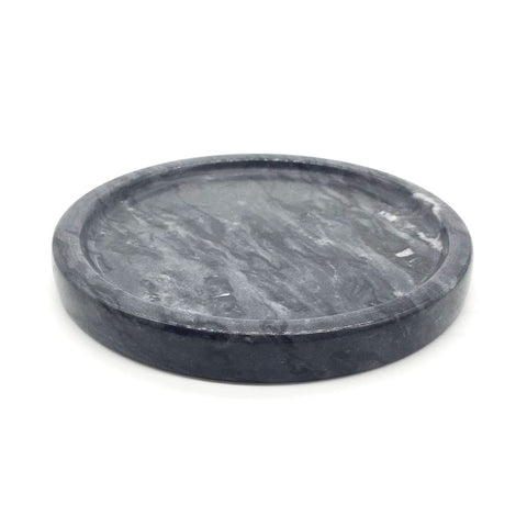 Natural Marble Tray, Circular Marble Stone Decorative Tray for Counter，Jewelry, Vanity, BlackRound Small Tray, 5-1/2" Diameter(Black)