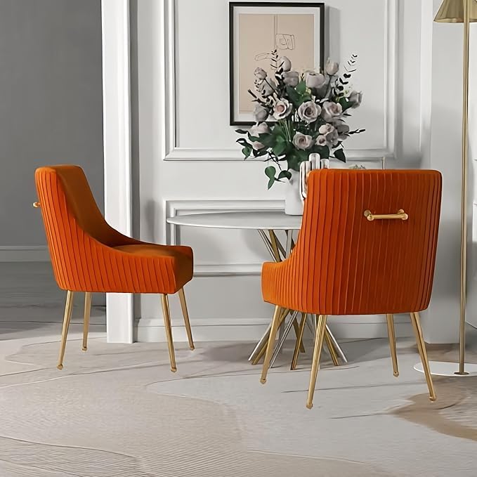 SEYNAR Dining Chairs, Accent Chairs Set of 2, Modern Upholstered Kitchen Chair with Gold Legs