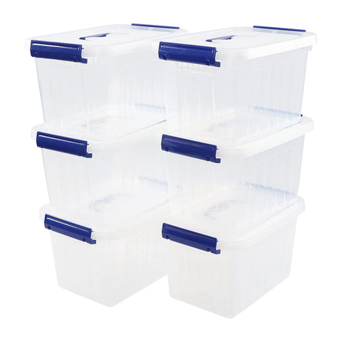 Minekkyes 6 Pack Clear Plastic Stackable Storage Boxes, Organizing Container with Handle and Secure Latching Buckles (6 Litre)