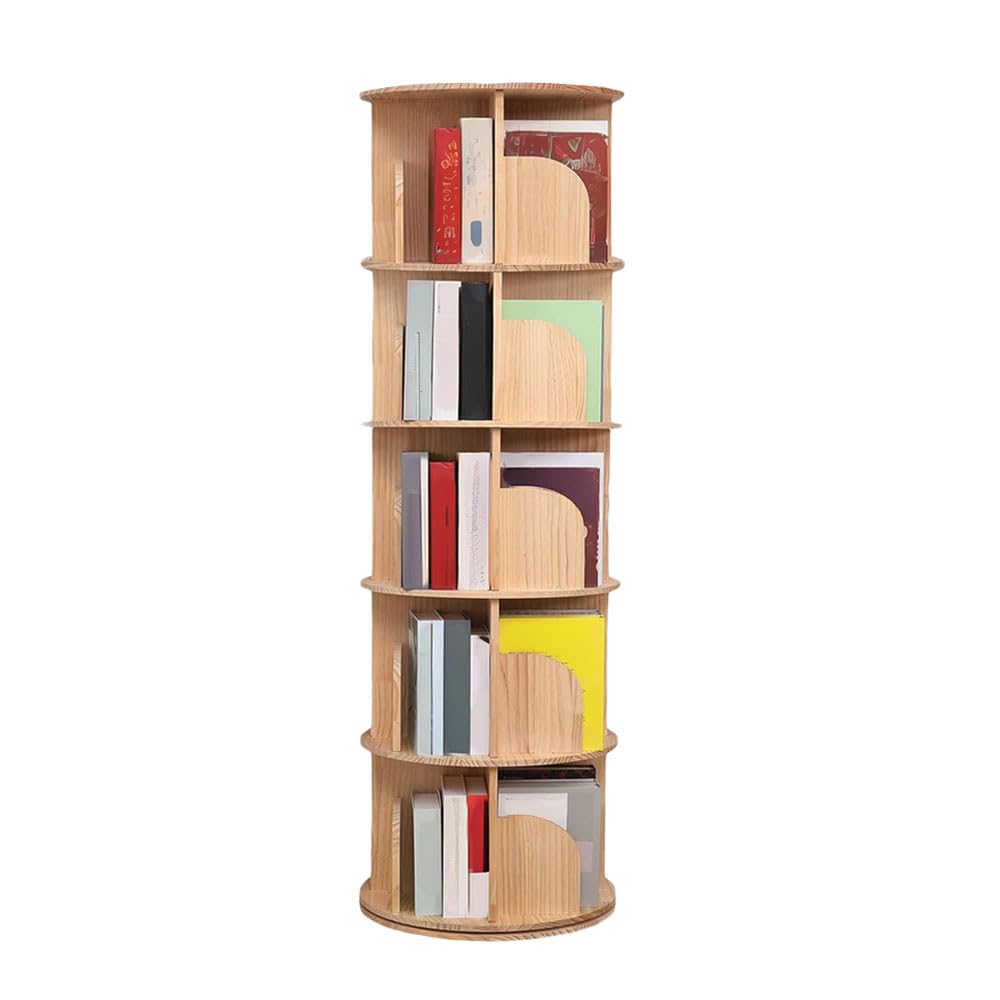 BRAVECOW Rotating Bookshelf 360 Display Floor Standing Wood Bookcase Corner Storage Rack for Adults Kids Multi-Functional Bookshelf Organizer (5tier)