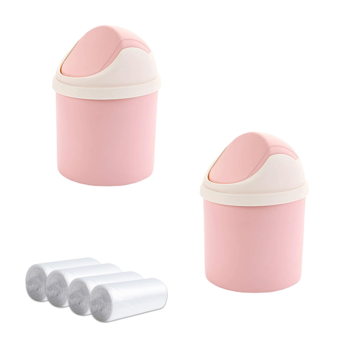Sicheii 2Pcs Desktop Trash Can with Swing Lid & 120 Trash Bag, Mini Countertop Trash Can for Desk, Tiny Cute Garbage Can