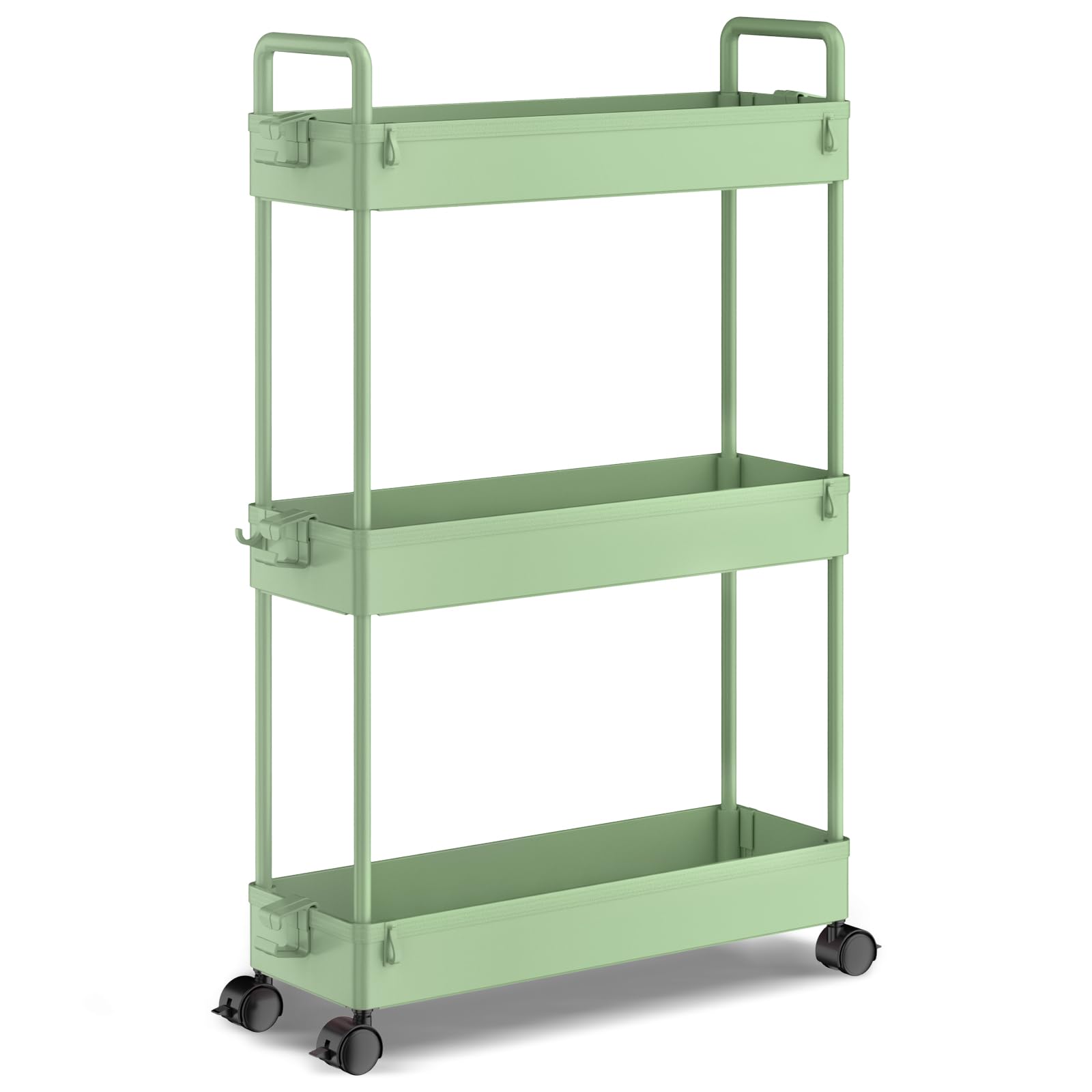 SOLEJAZZ 3-Tier Storage Trolley Cart Slide-out Slim Rolling Utility Cart Mobile Storage Shelving Organizer for Kitchen, Bathroom, Laundry Room