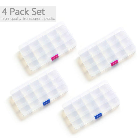 Opret 4 Pcs Bead Storage Box, 15 Grids Plastic Jewellery Organisers