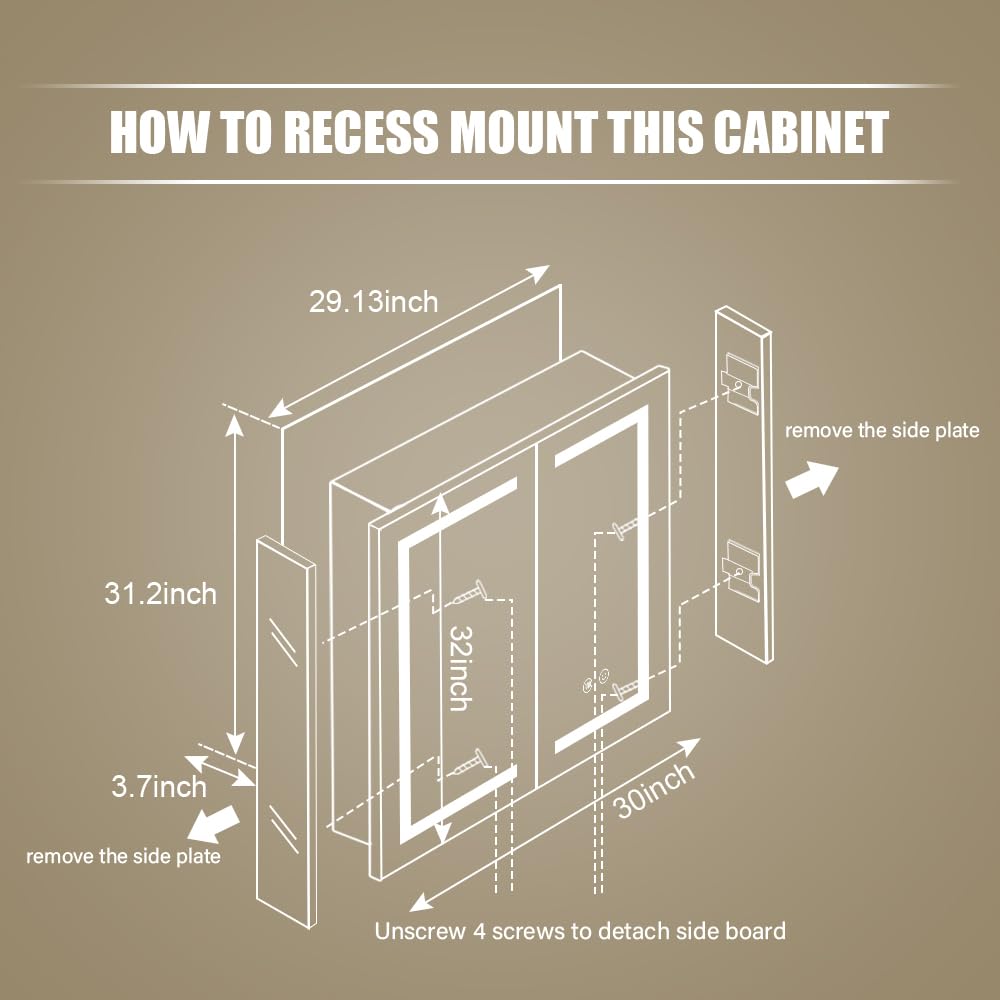 Janboe LED Mirror Cabinet,Bathroom Mirror Cabinet with Lights,76cm×81cm,Equip with Internal Light,Aluminum Construction,USB Shaver Socket,3