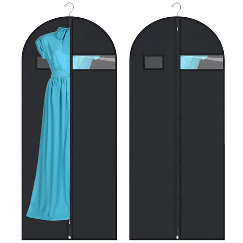 2 Pack Garment Bags Dustproof Garment Covers with Clear Window and Pocket Foldable Clothes Covers with Zip Waterproof Hanging Storage Bags for Suits
