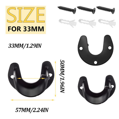 Ruidee 4PCS Flange Socket Stainless Steel U-shaped Rod Support Set for Closet, Wardrobe, Bathroom, Kitchen, etc (FL/Black/32MM)