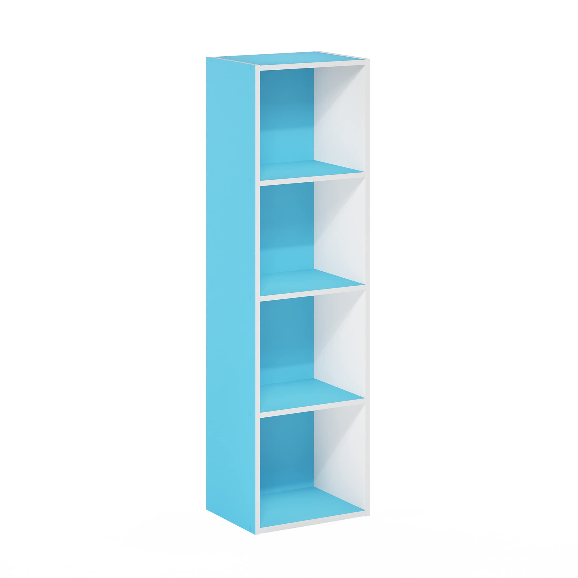 Furinno PASIR Book Shelf, 4-Tier Modern Bookshelf, Open Shelves Bookcase 9 x 12 x 42, for Living Room, Bedroom, Home Office, Light Blue/White