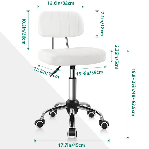 BFTOU Square Swivel Stool on Wheels Perfect for Work SPA Shop Massage Height-Adjustable and Cost-Effective Rolling Stool Chair with Back White