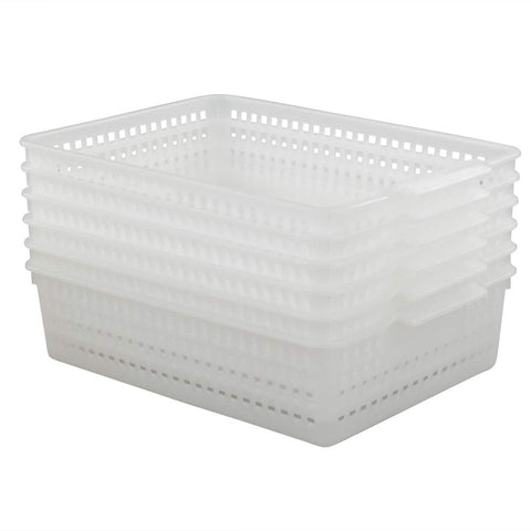 Qskely 6-Pack A4 Plastic Storage Trays, Office Paper Storage Basket, Clear