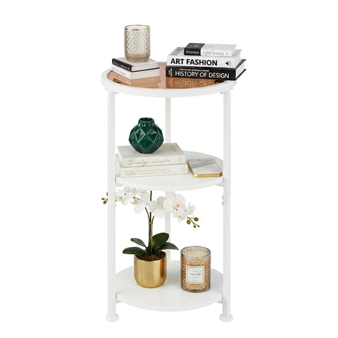 ZEXVIDA 3-Tier Round Side Table with Amber Tempered Glass Top,White & Amber