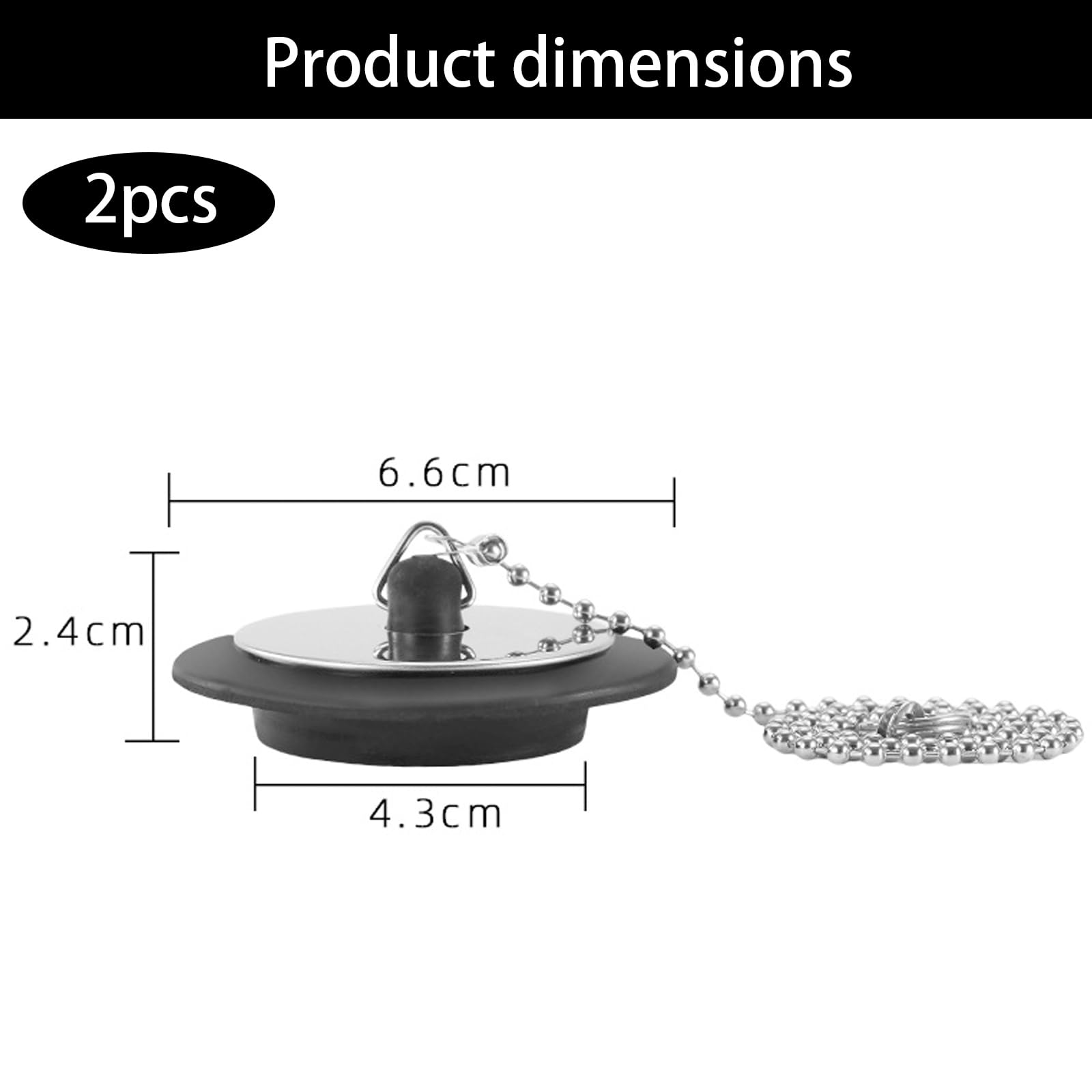 2 Pcs Bath Plug,42mm to 45mm Bath Plug and Chain,Universalbathplug Replacement,Universal Bathplug with 40cm Stainless Steel Ball Chain,Drain Stopper
