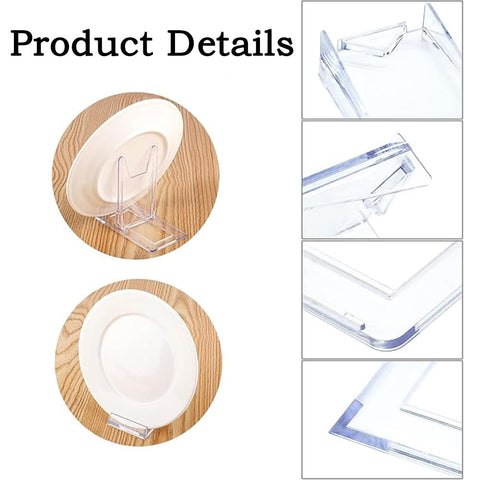 Sernvaloq 12 Pcs Clear Plastic Display Stand, Adjustable Plate Stands
