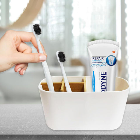 Bamboo Toothbrush Holder for Bathroom, Electric Toothbrush and Toothpaste Holder, Toothbrushs Caddy Organizer