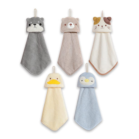 PRATIQUE 5 Pack Cute Hand Towels, Bathroom Towels with Hanging Loop, Children Hand Towel Animals