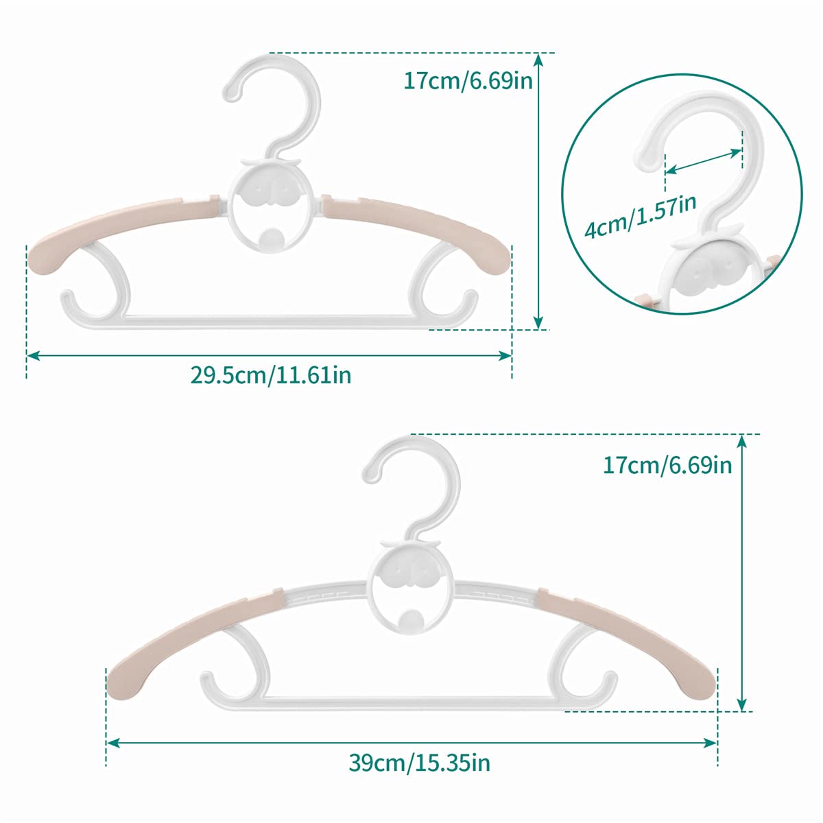 Spesh 20 Pcs Kids Coat Hangers 29.5-39cm Baby Clothes Hangers Extendable Nursery Childrens Clothes-hangers with Stackable Hooks for Babies