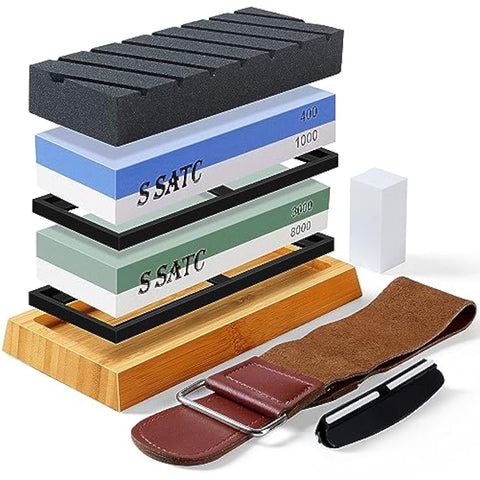 SATC Whetstone Professional Sharpening Stones 400/1000/3000/8000 Grit Kitchen Knife Sharpening Stone Kit Durable Wet Stones for Sharpening Kitchen Knives Efficient Water Stone Knife Sharpeners Set