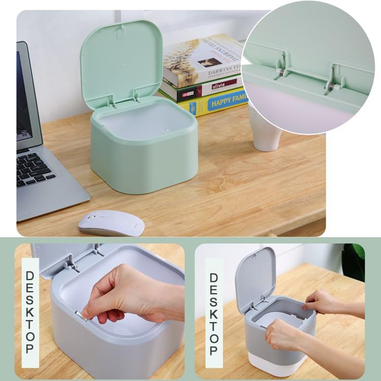 Desktop press type pop-up lid Scandinavian small rubbish bin small covered living room table mini office desk coffee table desktop rubbish bin (green)