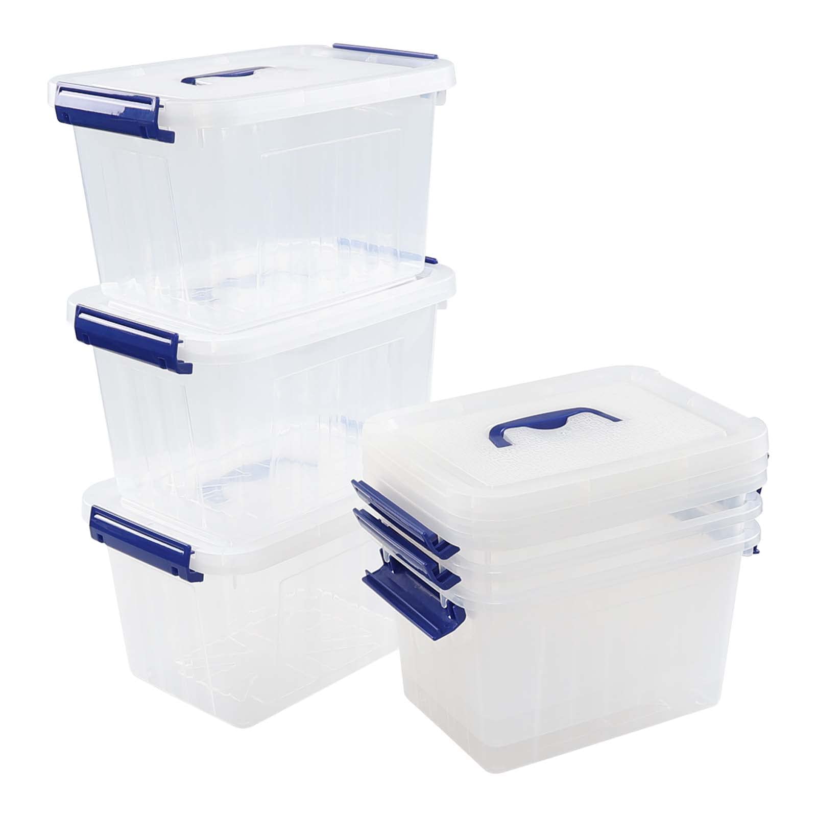 Minekkyes 6 Pack Clear Plastic Stackable Storage Boxes, Organizing Container with Handle and Secure Latching Buckles (6 Litre)