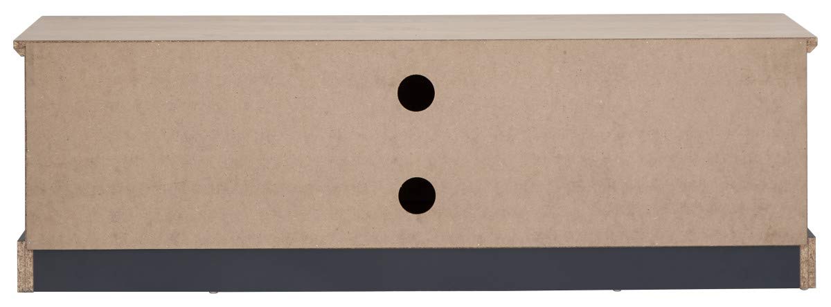GFW Kendal Large TV Cabinet, Slate Blue and Oak Effect TV Unit with 2 Doors and Open Shelving, Country Style Media Storage Furniture