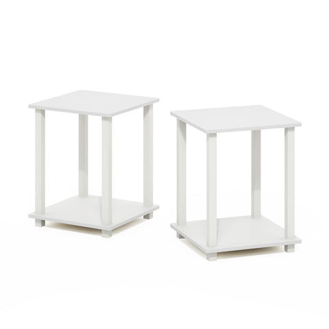 Furinno SIMPLISTIC Side Table Set of 2, 2-Tier End Table, Nightstand, Night Stand, Bedside Table, Easy Assembly, for Living Room, Bedroom, White