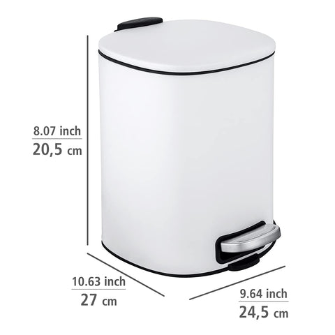 WENKO Alassio Cosmetic Pedal Bin, 5 Litre Volume Bathroom Bin with Easy-Close Mechanism, Painted Steel, 24.5 x 20.5 x 27 cm, White