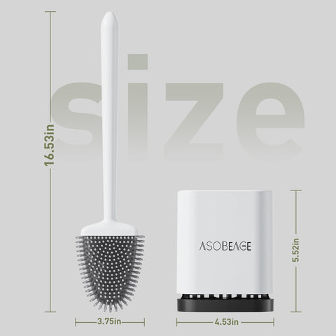 ASOBEAGE Silicone Toilet Brush: Flexible Head, Long Handle, Wall-mounted, Quick-drying Holder for Bathroom Clean (White)