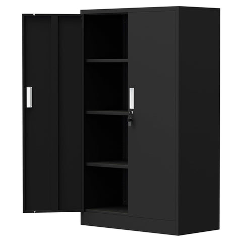 iJINGUR Metal Storage Cupboard with Locking Doors and 3 Adjustable Shelves, Lockable Steel Storage Cabinet for Home Office Garage Kitchen Pantry