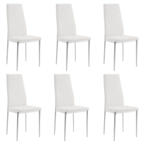 Home Detail Sierra Set of 6 Dining Chairs, White Faux Leather, Silver Legs