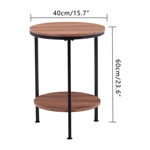GOLDFAN Round Side Table Small Coffee Table Living Room Telephone Bedside Table Sofa End Round Brown