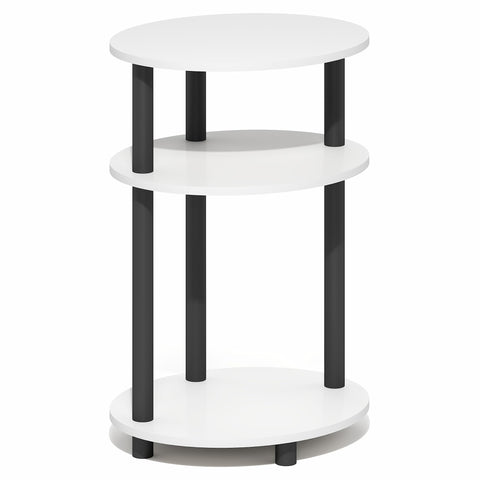 Furinno TURN-N-TUBE Side Table, 3-Tier Oval End Table, Night Stand, Bedside Table, for Living Room, Bedroom, White/Black