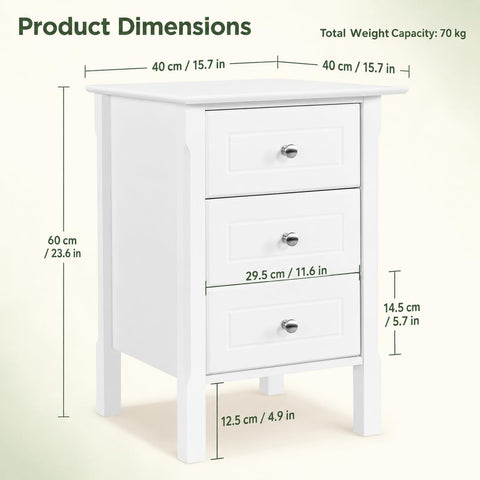 Yaheetech Bedside Table with 3 Drawers, White