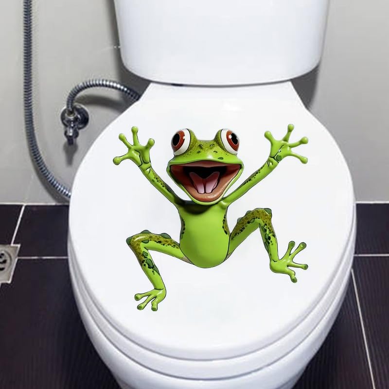 Frog Butterfly Flower Toilet Cover Sticker Decals,Fish Bird Flower Leaf Waterproof Toilet Lid Tank Seat Decals Cistern Self-Adhesive Bathroom Wall