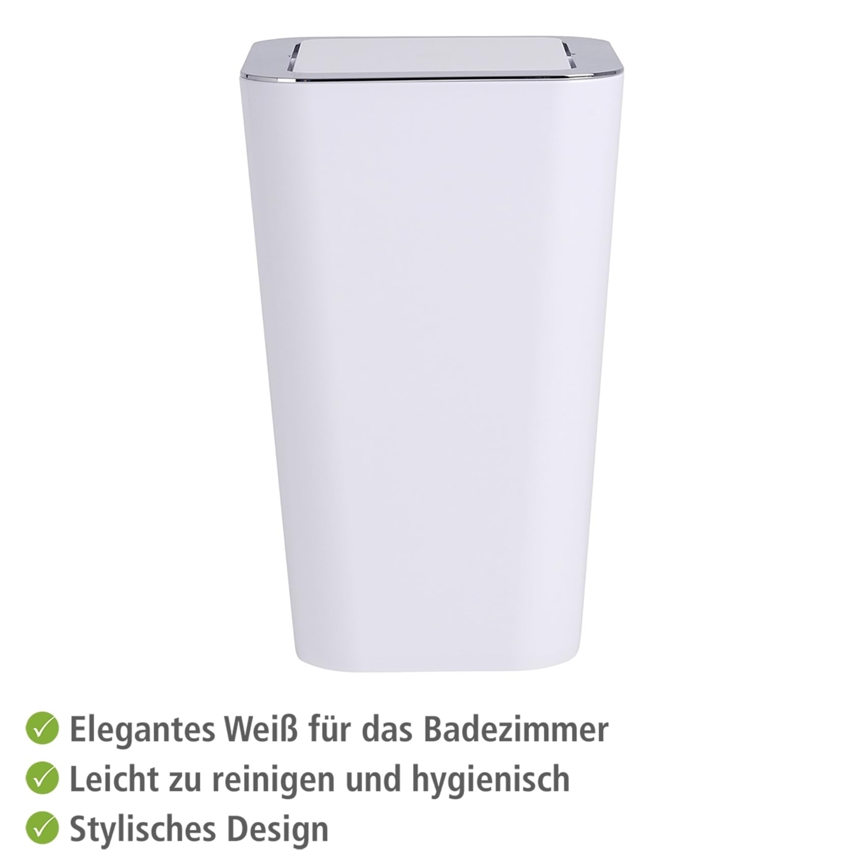 WENKO Candy Swing Cover Bin, ABS/PS, White/Chrome, 18 x 18 x 28.5 cm
