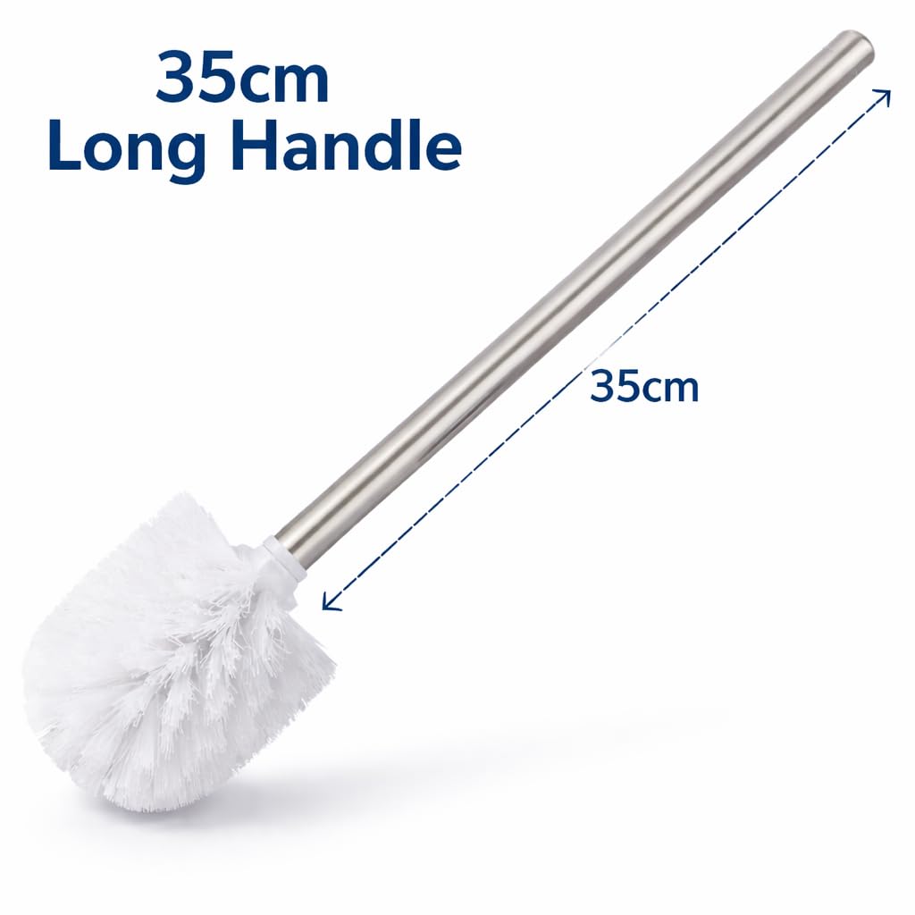 Chrome Toilet Brush With Durable Bristles – 35Cm Long Handle Bathroom Cleaning Brush – Freestanding Toilet Cleaner Brush For Deep Cleaning