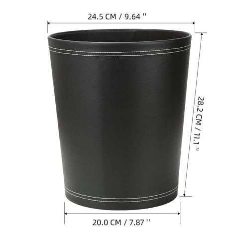 KINGFOM™ Classic Leather Waste Bin, Creative Waste Paper Basket, Storage Bin for Office, Home and High Class Hotel (Black)