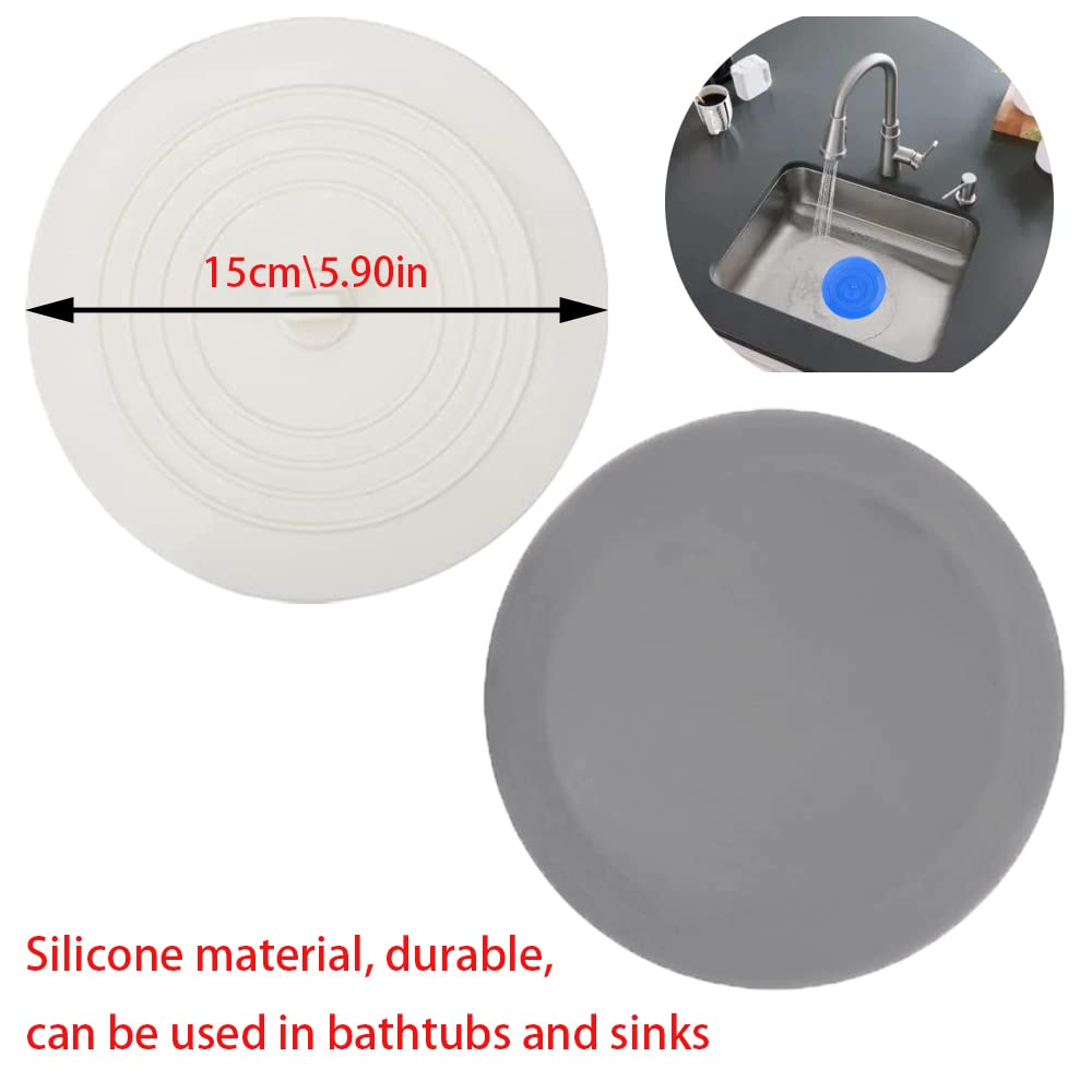 BOSOIRSOU 3-Pack 6-Inch Silicone Bathtub Stopper Drain Plug Hair Stopper in White, Blue, Gray
