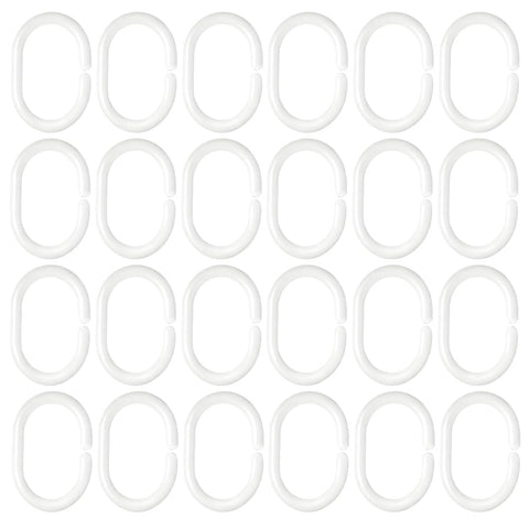 Shower Curtain Hooks, 24 PCS Shower Curtain Rings, White Plastic C-Shaped Hooks, for Shower Rods