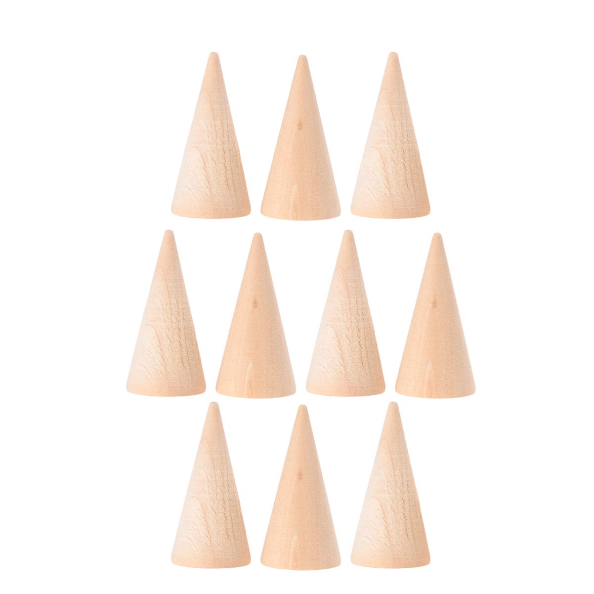 SUPVOX 10pcs Natural Wood Cone Ring Holders Unpainted Wooden Cones to Craft Paint Jewelry Display Stand 2.5x5cm