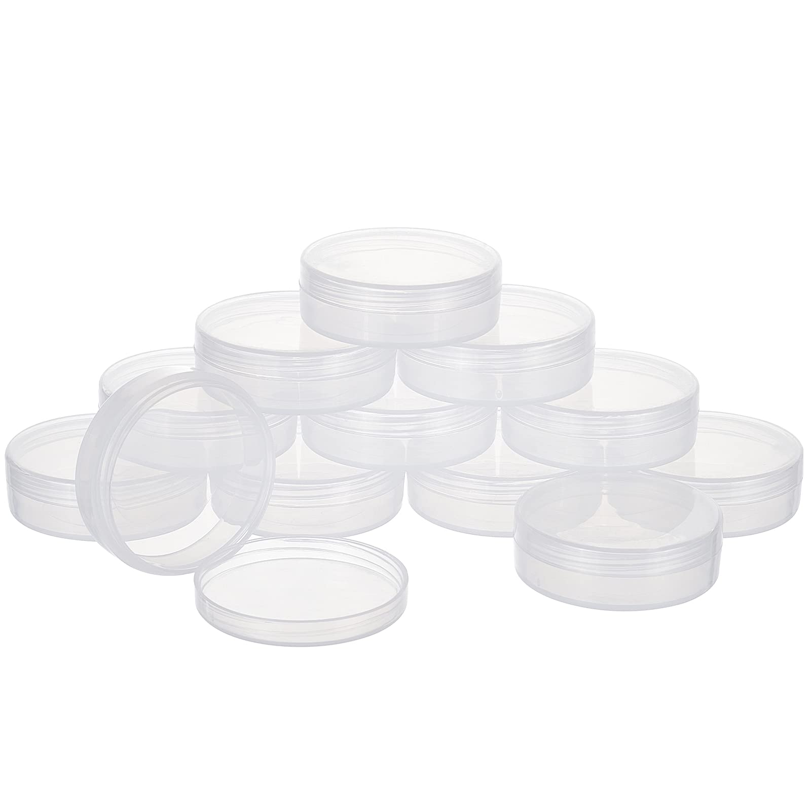 BENECREAT 20Pack PP Round Bead Storage Containers Cylinder Bead Containers Clear Storage Organizer Box 5.5x1.8cm with Screw Lids for Eye Shadow